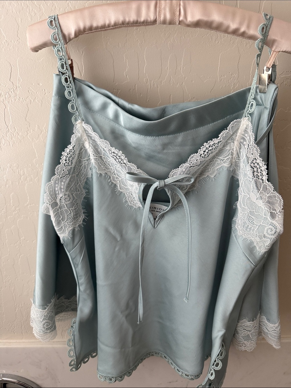 KIRIOUS 🩵Satin Lace-Trim Chemise in Pale Blue